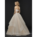 Low Keyhole Back Spaghetti Strap and Cascading Tulle Skirt with Horsehair Trim Wedding Dress